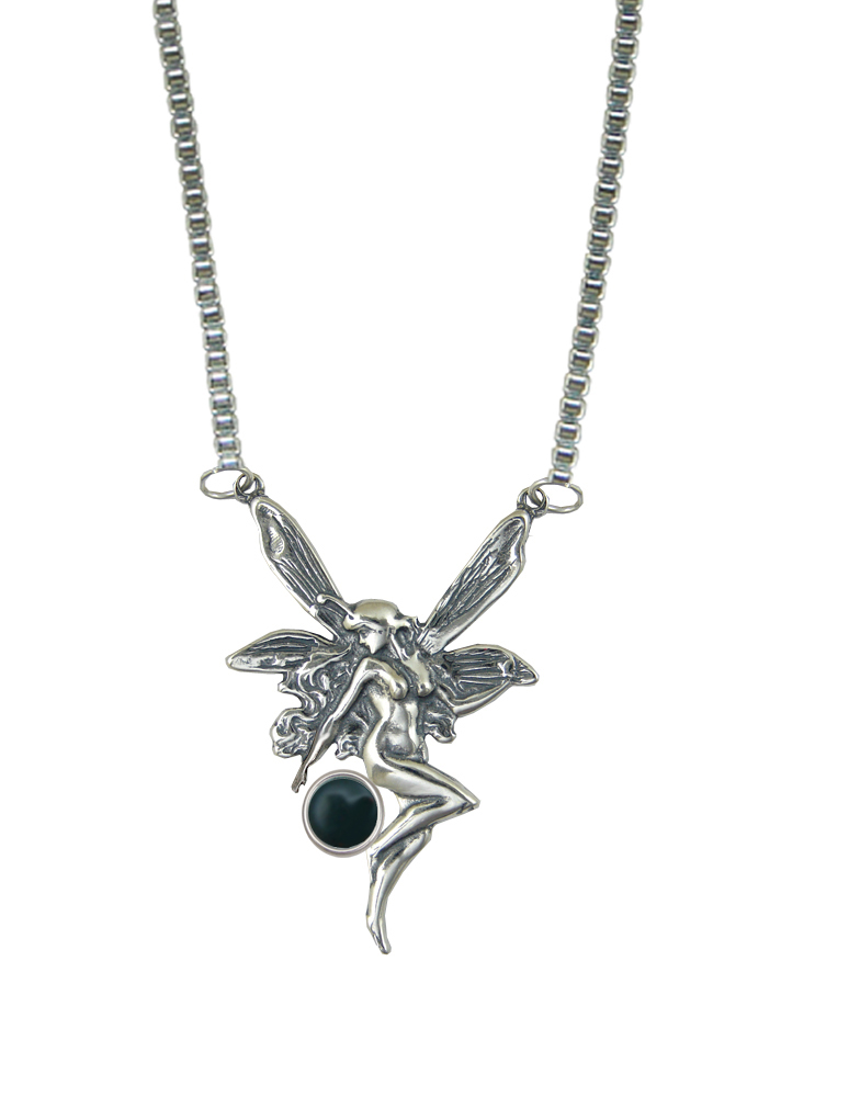 Sterling Silver Victorian Winged Fairy Necklace With Bloodstone